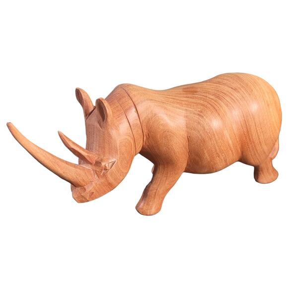 Vntg 60s Hand Carved Wood Rhino Indian Rhinoceros Midcentury Folk Art Rustic - Picture 2 of 6